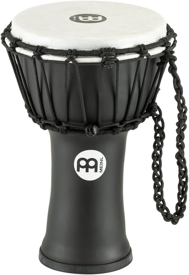 Junior Djembe Hand Drum Circle Instrument, Synthetic Shell and Head — NOT MADE IN CHINA — Compact Size Rope Tuned, 2-YEAR WARRANTY