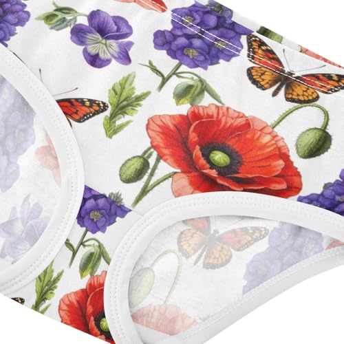 Joisal Cotton Girls Underwear Toddler Botanical Wildflowers Red Flowers Little Girl Panties Designer Briefs Girls Undies 2t4