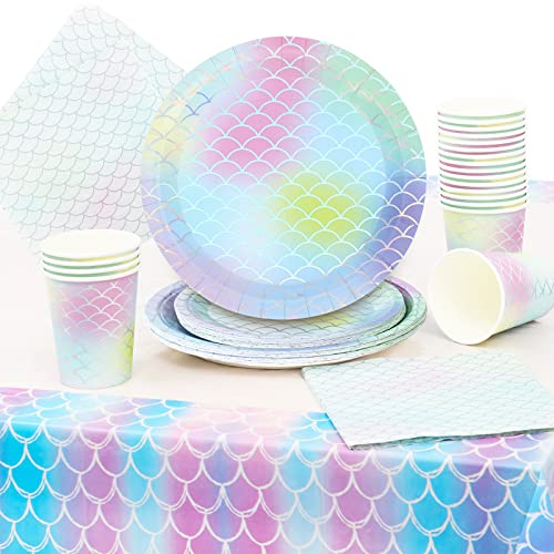 Mermaid Party Supplies Birthday Decorations Mermaid Party Plate Cups Napkins and Tablecloth Set for Baby Shower Boys Girls