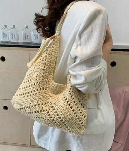 Image of Boho Straw Bags for Women Large Woven Tote Bag Straw Beach Bag Shoulder Bags Purse Handbags Summer Straw Hobo Bag