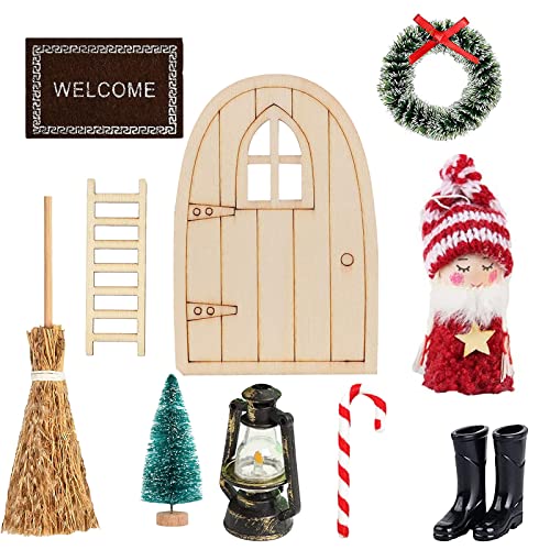 BINXWA Gnome Door Accessories Christmas Tree Decorative Wreath Gnome Door Wooden Christmas Gnome Small Wall Hanging Christmas Decoration Gnome Door Set - Image 4