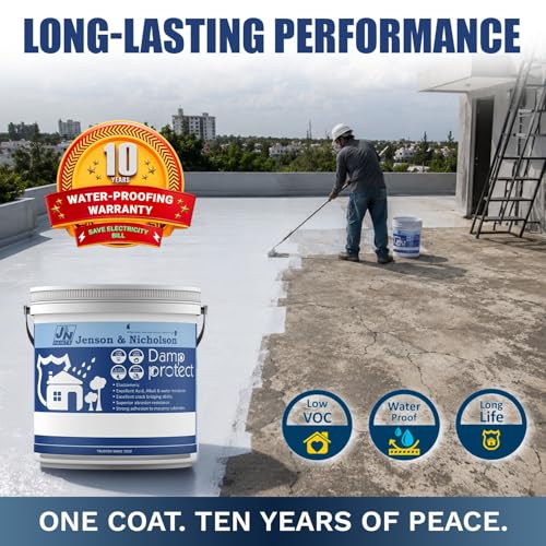 Image of Jenson & Nicholson Damp Proof Paint 4L | Covers 6-8 Sq Metres | 10-Year Warranty | Elastomeric Waterproofing for Roofs, Floors & Walls | Low VOC | Heat Reflecting | Crack Bridging