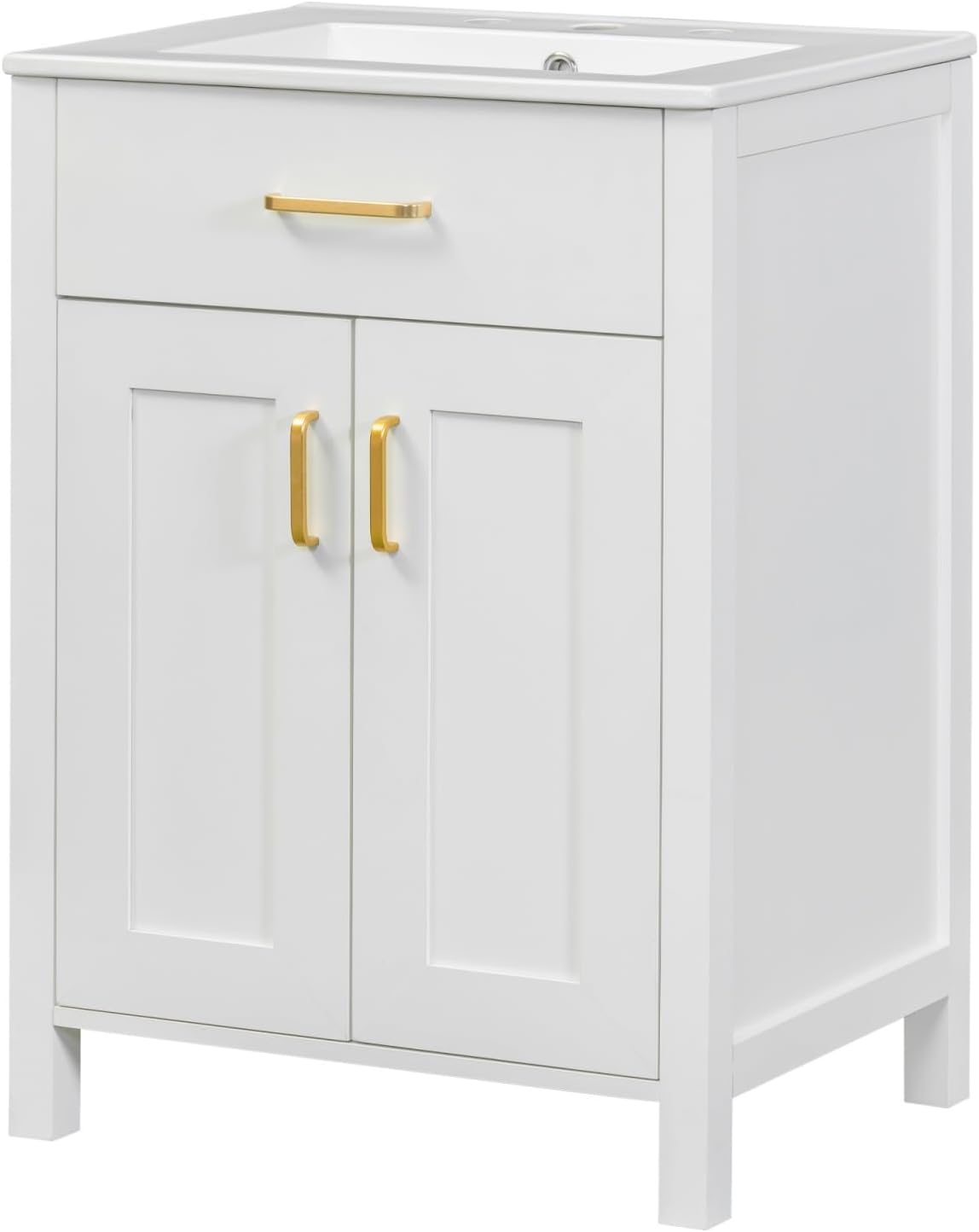 24" Bathroom Vanity Combo with Ceramic Sink, Luxurious Space-Saving Vanity - W24*D18*H34 inch, 2 Soft-Close Doors