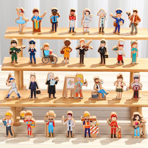 Image of Blosssound Wooden Toys Set for Preschool Classroom - Multicultural Career People Blocks Educational Wooden Play for Kids Learning Toys Play Games Activity Supplies (30 Pcs,Community Helpers)