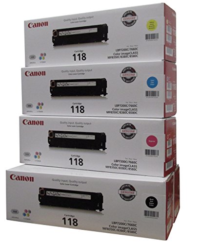 Original Canon 118 (5 Pack Toner Set) 2 Black Toner Value Pack, and 1 Cyan, Magenta, Yellow Toner