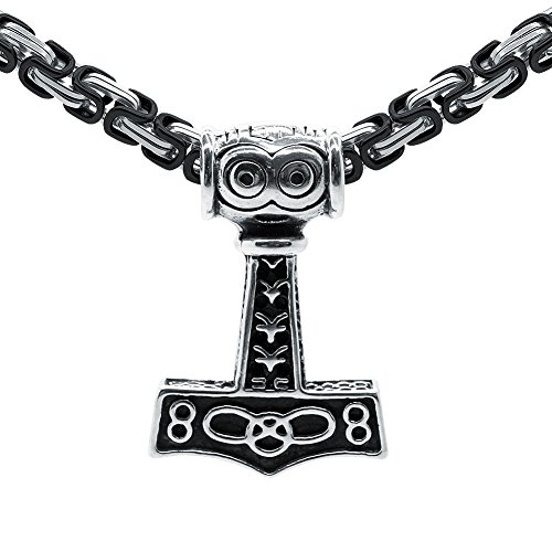 Soul-Cats® Thorshammer Anhänger Königskette Edelstahl Mjölnir Mjöllnir Thors Hammer Thor, Farbe:schwarz & Silber;Länge:55 cm