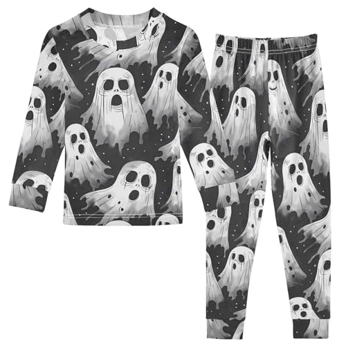 Pajama Sets Long Sleeve Ghostly Figures on Dark Background Soft Comfy Sleepwear 2 Piece PJS 3-8T - Main Image