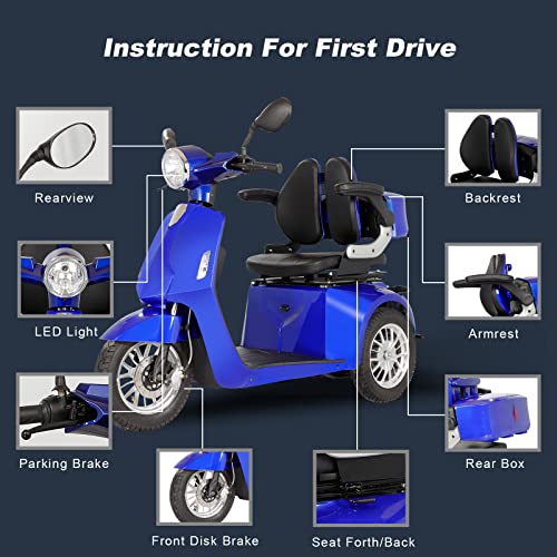 Heavy Duty 3 Wheel Mobility Scooters For Seniors & Adults 500Lbs Capacity - Electric Powered Wheelchair Device - 800W All Terrain Fast Mobility Scooter For Outdoor W/Long Range Battery Romote Key #TOP2