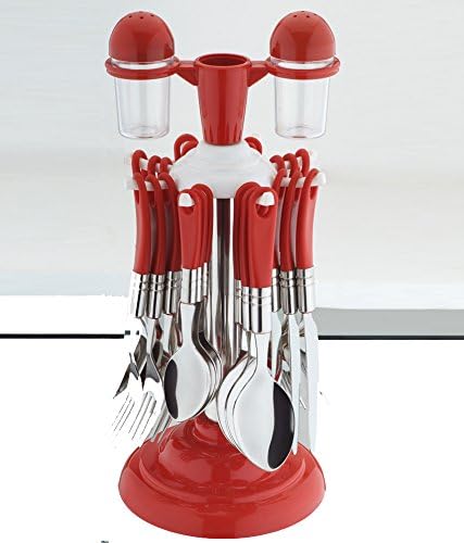 Kunj Cutlery Set With Stand Made From Stainless Steel & Virgin Plastic,Pack Of 24 Pieces