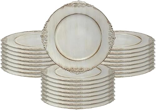 Tiger Chef 24-Piece 13-inch Royal Antiqued White Round Vintage Dinner