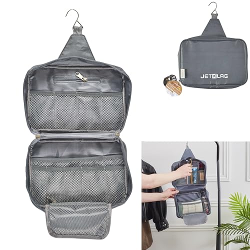 JET LAG - VO1114 Trousse de Toilette de Voyage - Polyester - Crochet de Suspension - Fermeture Zippée - Multiples Compartiments - 26x18x8,5 cm - Noir et Blanc – vue 2