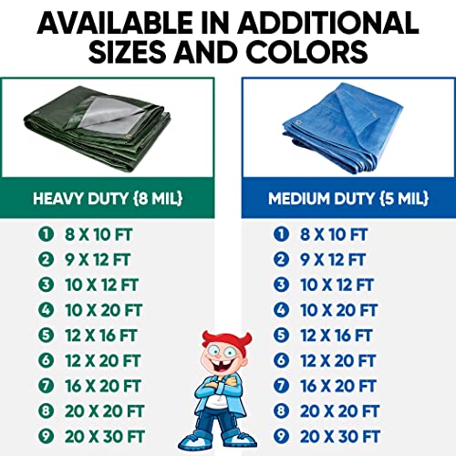Tuffboy Tarps Heavy Duty Waterproof 12X20 – Waterproof Tarp, Uv Resistant Poly Tarp Cover, Rip & Tear Proof Tarpaulin–8 Mil Heavy Duty Tarp For Tent Camping–Medium Outdoor Tarp As Pool Tarp & More. #TOP6
