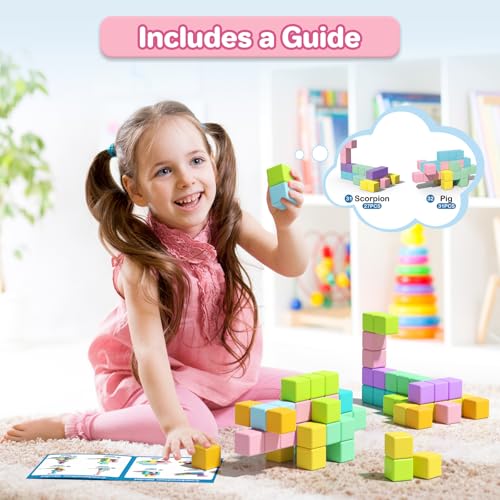 Image of Magnetic Blocks for Toddlers 3+, 56PCS 1.34in Large Macaron Magnet Building Cubes for Kids, Stem Preschool Stack Construction Educational Toys for 3-5 Years Old Boys Girls