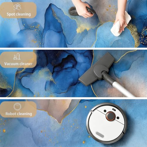 Alfombra de baño de 60 x 90 cm azul alfombra abstracta lavable para pasillo y dormitorio 7