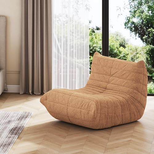 WLIVE Bean Bag Chair for Adults Teddy Fleece Togo Chair Giant Memory Foam for Living Room and Bedroom Single Brown