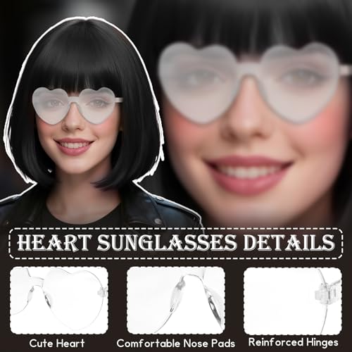 Image of PLULON White Short Bob Wig with Bangs for Women, Colorful Neon Short Bob Synthetic Hair Wigs with Hair Cap Heart Sunglasses for Adults Men Daily Bachelorette Halloween Costume Party Supplies