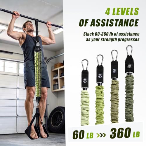 Image of ALongSong Pull Up Assistance Bands with Foot Support Pedal - Upgraded Heavy Duty Resistance Bands Adjustable Weight /Height with Bands&Measured Strap for Strength Training Home Gym