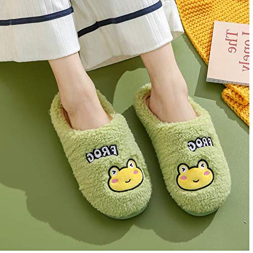 JadeRich Unisex Cartoon Frog Fleece Home Slippers Memory Foam Non-Slip Indoor Shoes2