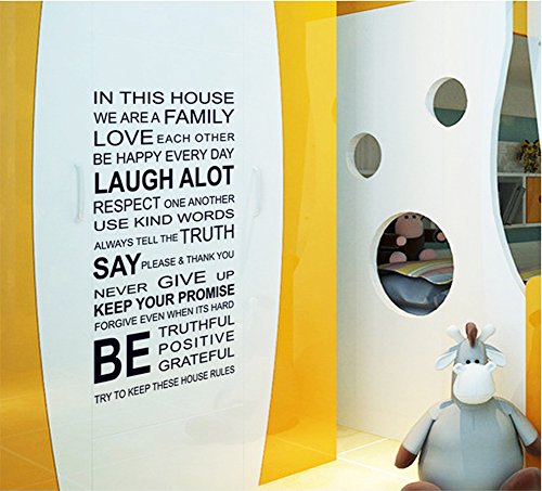 Large Quotes Wall Decal Inspirational Stickers Motivational Family Saying Decorative Nursery Art Kids Baby Home Letters Vinyl Peel & Stick Mural Art In This House We Are A Family Love (Large) #TOP3