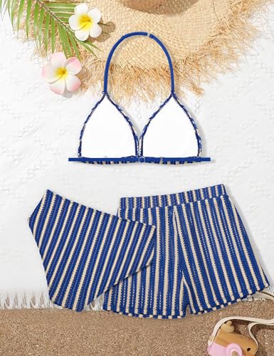 Image of Girls Swimsuit 3 Piece Bathing Suit Criss Cross Bikini Set Girls' Swimwear with Shorts 7-16T