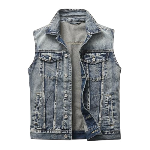 Gilet denim homme avec poches veste sans manche classique veste motard