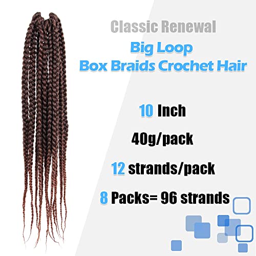 Bohobabe Big Loop Box Braids Crochet Hair 10 Inch 8 Packs Prelooped, Medium Short 3X Knotless Crochet Box Braiding Hair, Three Tones Ombre Brown Goddess Braid (T30) #TOP1