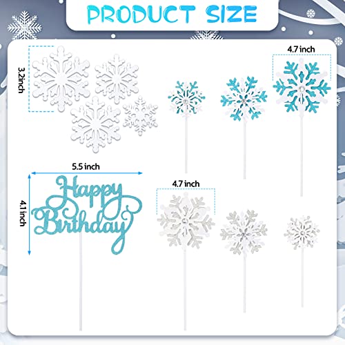 34 Pieces Snowflake Cake Toppers Happy Birthday Cake Topper Set Blue Cake Decorations Cupcake Picks Easter Party Decoration Double Layers Silver And Blue Cake Toppers For Birthday #TOP1