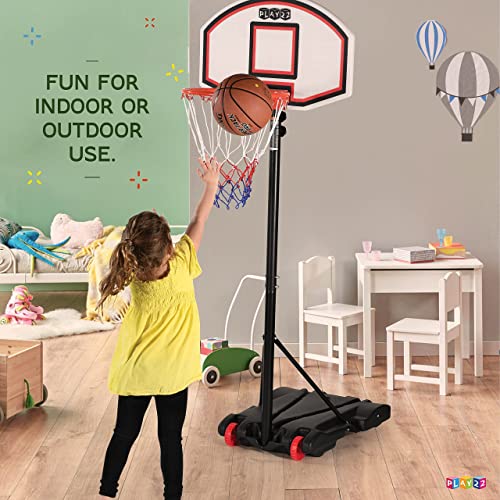 Image of Play22 Kids Adjustable Basketball Hoop Height 5 - 7 FT - Portable Basketball Hoop for Kids Teenagers Youth and Adults With Stand & Backboard Wheels Fillable Base - Basketball Goals Indoor Outdoor Play