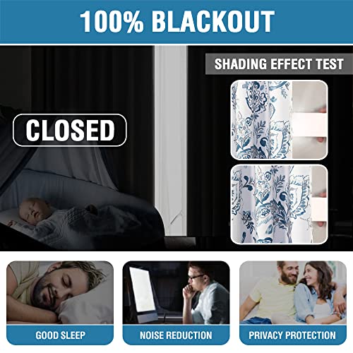 H.versailtex 100% Blackout Curtains For Bedroom Paisley Floral Printed Curtains 63 Inches Long Grommet Curtains & Drapes Thermal Curtains Window Treatments With Black Liner 2 Panels, Stone Blue #TOP1
