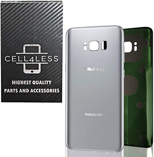 CELL4LESS Replacement Back Glass Cover Back Battery Door w/Pre-Installed Adhesive for Samsung Galaxy S8+ Plus OEM - All Models G955 All Carriers- 2 Logo - OEM Replacement (Arctic Silver)