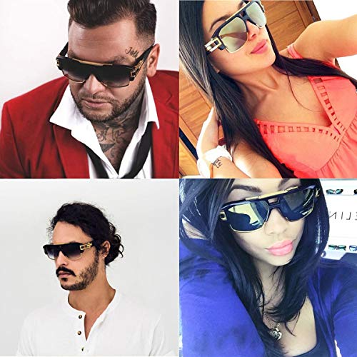 Dollger Square Sunglasses for Men Classic Oversized Sun Glasses Retro Semi Rimless Gold Alloy Frame UV4002