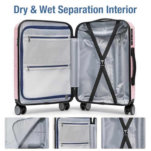 KYME Carry On Luggage 22x14x9 Airline Approved with TSA Lock Hard Shell Carry On Suitcase Lightweight Suitcases with Wheels Small Luggage for Men Women,Carry-On 20 Inch,Pink - Image 6