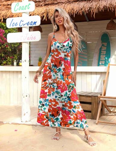 Image of Zeagoo Flowy Maxi Dresses for Women Spaghetti Strap Dresses for Women Floral Sundress for Summer 2025 Long Dress, Floral-6,S