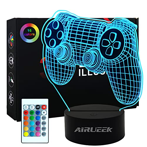 AIRUEEK Lampara 3d Gamer Luz Nocturna, De 16 Colores Lampara Gaming Con Control Remoto Carga Usb Para Gaming Decoracion Habitaciones, Niños, Gamers(Gamepad)