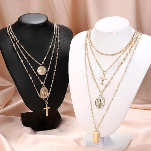 ORAZIO Cross Necklace,Layered Necklaces for Women,Dainty 14K Gold Silver Plated Cross Pendant,Crucifix Blessed Virgin Mary Pendant Necklace,Faith Religious Jewelry2