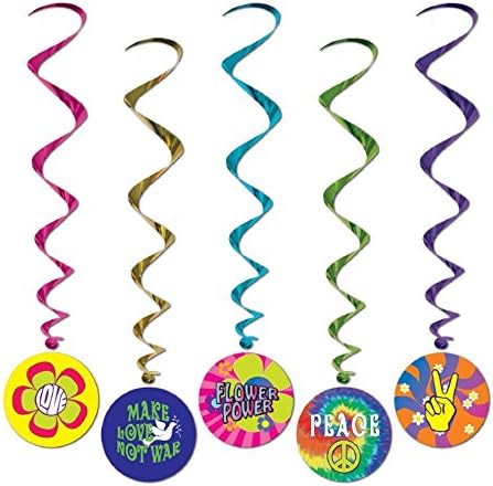 Beistle Club Pack 60s Theme Party Assorted Color 60s Icon Whirl, Box of 30 Decorations