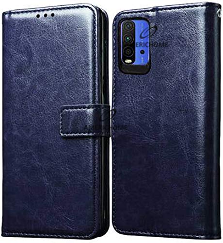 Image of Inside Rubber TPU with Card Pockets Magnetic Closure Protection Compatible with Redmi 9 Power, MOBHQAB3 / m2010j19si (Blue)
