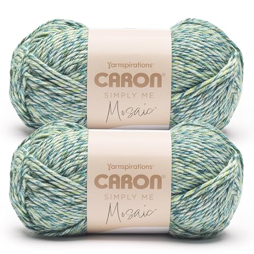 Image of Caron Simply Me Mosaic Yarn for Crocheting & Knitting, Grassy, 2-Pack | #5 Bulky Yarn, 62% Acrylic, 20% Nylon & 18% Wool, Multicolor Yarn for Crochet, Knitting and Crafts, 173yd, 140g /5oz per skein
