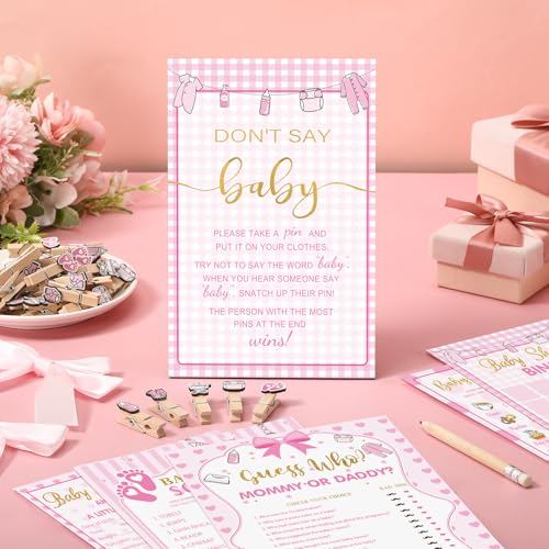 Image of Patelai 321 Pcs Pink Gingham Baby Shower Decorations Pink Plaid Welcome Sweet Baby Shower Cute Coquette Bow Party Bingo Games for Coquette Theme Don't Say Gender Reveal Party Supplies
