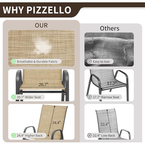 Image of PIZZELLO Patio Chairs Set of 4, Outdoor Stackable Dining Chairs for All Weather, Lightweight Textilene Outdoor Chair Sets with Armrests, 330Lbs Capacity, for Backyard Porch Poolside Garden (Khaki)