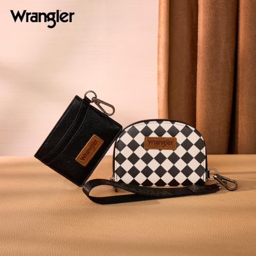 Image of Wrangler KeyChain Wallet Checkered Wristlet Wallets for Women Western Dual Pouch Wristlet Credit Card Holder Wallet