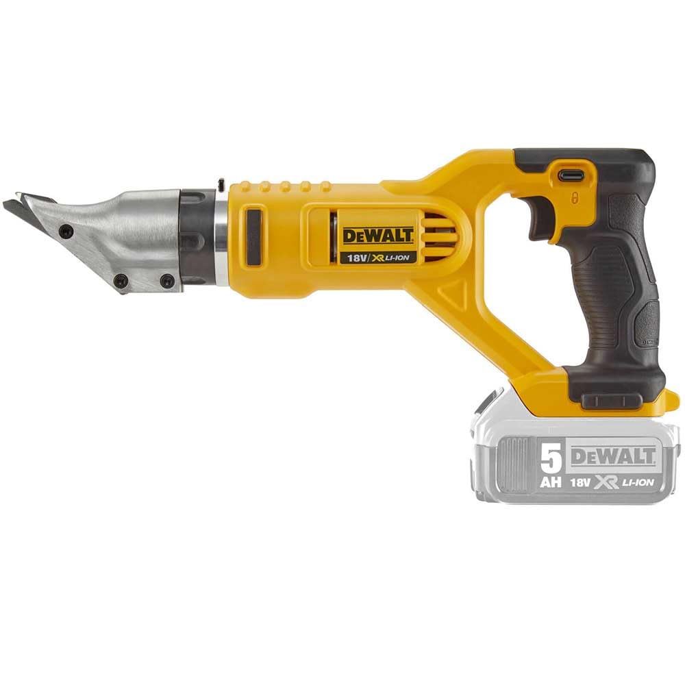 DEWALT DCS491N-XJ Cesoia. 0-2450 giri/minuto, capacità di taglio (ferro dolce) 1.3mm, (acciaio inox) 1.0mm, peso 1.8kg. senza batteria e caricabatteria in scatola di cartone.