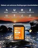 V60 UHS-II SD Karte 512GB, Speicherkarte SDXC mit bis zu 300 MB/s Lesen, 200 MB/s Schreiben für 4K/6K-Video & Profi-Fotografie (U3, V60, Class 10, UHS-II SD Card) - EF8_512GB – Ansicht 3
