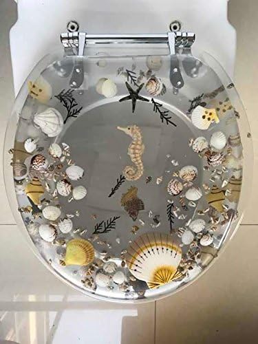 Heavy Duty Comfort Toilet Seats with Seahorse Seashells Cover Acrylic Seats (New Sea Clear"17 INCH)