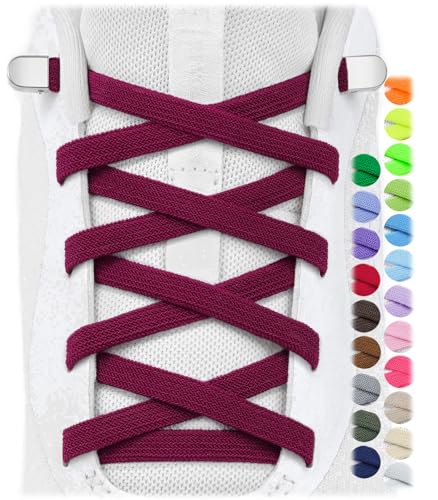 Image of Stepace 2 Pairs Elastic No Tie Shoe Laces for Kids and Adults Sneakers, Stretch Flat Tieless Shoestrings