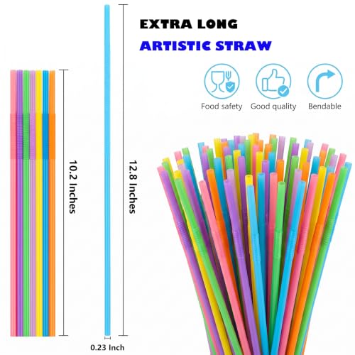 100 pitillos flexibles plásticos coloridos, 12.8 in miniatura 2