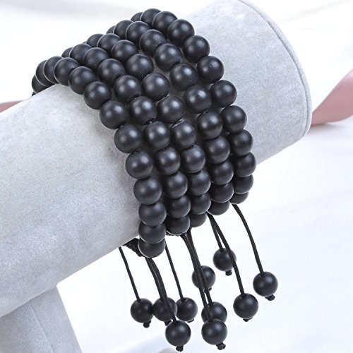 Image of MASSIVE BEADS Natural Healing Power Gemstone Crystal Beads Unisex Adjustable Macrame Bracelets 8mm, 6 mm, Matte Onyx, Onyx