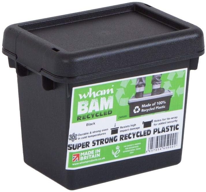 Wham Bam 100% Recycled Super Strong Impact Resistant Black Re-Usable Storage Boxes With Lids 16 Litre 38.5 x 29 x 21.5cm (5 Boxes)