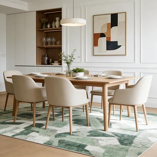 Image of 8X10 Area Rugs for Living Room Bedroom,Modern Abstract Large Carpet Green Rug 8x10 for Dining Room Office,Non Slip Washable Print Faux Wool Thin 8 by 10 Indoor Nursery Kids Home Pet & Child Friendly