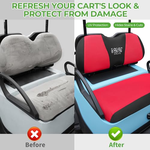 Image of 10L0L Golf Cart Seat Cover Set Fit for Club Car DS Precedent & Yamaha, Warm Bench Seat Covers for Cold Winter Weather, Breathable Washable Polyester Mesh Cloth Gray Black Beige Red Blue
